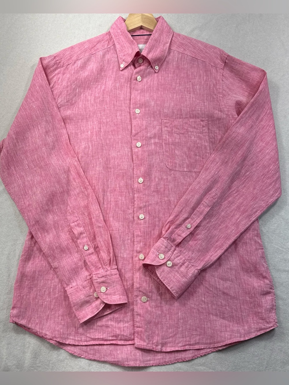 Eton Sweden 100% Linen Bright  Pink Button Down Shirt Men's Regular 40-15 3/4